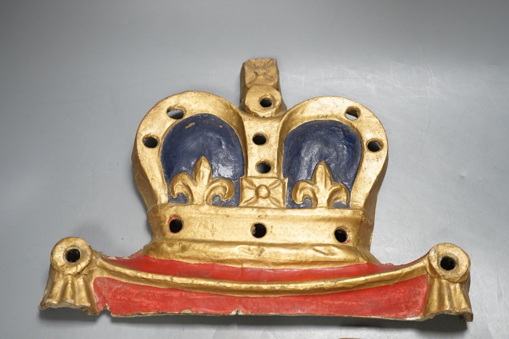 A pair of Victorian papier mache coronet appliqués, 34cm